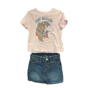 *LAST CHANCE SALE ITEM* "Stay Magical" Unicorn SS w/ Denim Skirt - Old Navy - 3T